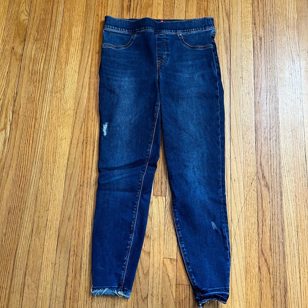 SPANX Jeans Womens Medium Ankle Skinny Distressed Blue pull on Jeggings #20203R
